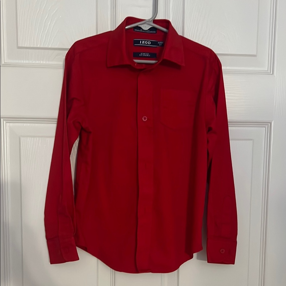 Boys Izod Red Casual Button Down Shirt Size 6/7